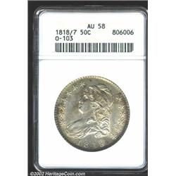 1818/7 50C Small 8 AU58 ANACS. O-103, R.3. Bright, lustrous surfaces with the lightest wear on the h