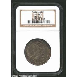 1819 50C MS62 NGC. O-108, R.3. Bright mint luster underlies the multiple shadings of gray, rose, and