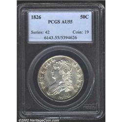 1826 50C AU55 PCGS. O-107, R.3. The 8 in the date appears to be triple punched. Certainly lustrous f