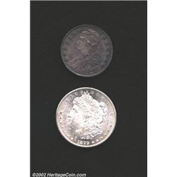 1827 Square Base 2 Half Dollar MS60 Questionable Toning Uncertified, O-133, R.3 to R.4, well struck.
