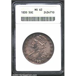 1830 50C Small 0 MS62 ANACS. O-115, R.2. Lovely gray-lilac patina. Well struck in the centers and on
