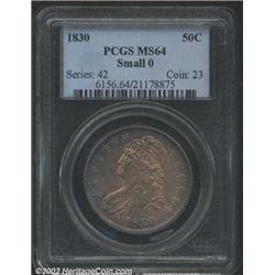 1830 50C Small 0 MS64 PCGS. O-101, R.1. This gorgeous near-Gem is richly toned in champagne and apri