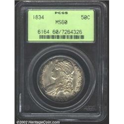 1834 50C Large Date, Large Letters MS60 PCGS. O-103, R.2. Surprisingly lustrous for the grade, the c