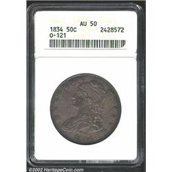 1834 50C Small Date, Small Letters AU50 ANACS. O-121, High R.2. Dense lavender patina, with some ele