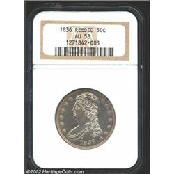 1836 50C Reeded Edge AU58 NGC. The finest of three 1836 Reeded Edge Halves in this sale, this minima