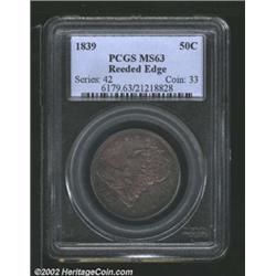 1839 50C MS63 PCGS. Rich sea-green and lavender patina. Well struck except for the lowest stars. Sta