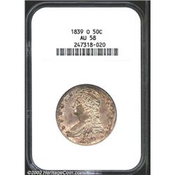 1839-O 50C AU58 NGC. Attractive light golden-brown patina. Sharply struck with essentially full lust