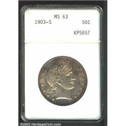 1903-S 50C MS63 ANACS. A lustrous coin that has a sharp strike and original tobacco-brown patina. A.