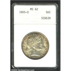 1905-O 50C MS62 ANACS. The margins have original golden-brown color. A lustrous coin with a reasonab