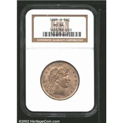 1905-O 50C MS64 NGC. The '05-O is a low mintage New Orleans Mint Half that undoubtedly saw extensive