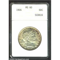 1906 50C MS60 ANACS. A lustrous and lightly toned specimen that has pleasing luster and a sharp stri