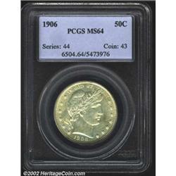 1906 50C MS64 PCGS. This well struck coin features a muted wheat-gold patina and a lustrous reverse.