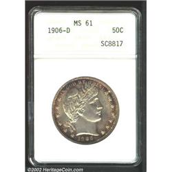 1906-D 50C MS61 ANACS. Original tobacco-brown and sea-green patina. A lustrous coin that has a good.