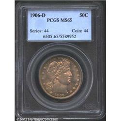 1906-D 50C MS65 PCGS. The premier Barber Half Dollar produced in the Denver Mint, the 1906-D, with a