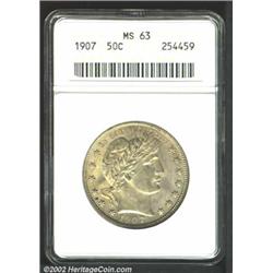 1907 50C MS63 ANACS. Medium gray and gold patina. A sharply struck coin that has decent luster and a