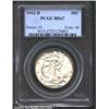 1942-D 50C MS67 PCGS. Frosty in texture, the otherwise silver-gray surfaces are speckled in russet h