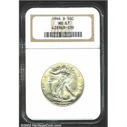 1944-D 50C MS67 NGC. The borders have light yellow color, with a small toning spot on the eagle's fr