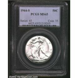1944-S 50C MS65 PCGS. The mintmark appears to be lightly repunched. A brilliant and lustrous Gem wit
