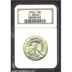1947 50C MS66 NGC. A flashy Gem that has light yellow-green color and virtually pristine fields. The