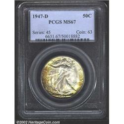 1947-D 50C MS67 PCGS. The 1947-D is the final Walking Liberty Half Dollar produced in the Denver Min