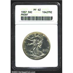 1937 50C PR62 ANACS. Rich lemon-gray patina. A well struck proof Half that has undisturbed surfaces.