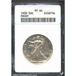 1939 50C PR64 ANACS. The yellow-gray patina is light and original. A well struck proof with clean fi