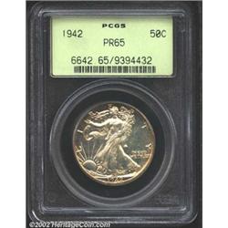 1942 50C PR65 PCGS. Crisply impressed with a fully original appearance, both sides display warm gold