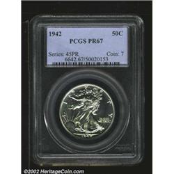 1942 50C PR67 PCGS. A brilliant Superb Gem that has seemingly unimprovable surfaces. 1942 was the fi