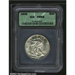 1942 50C PR68 ICG. Some mottled olive-russet iridescence clings to the borders of this otherwise vir
