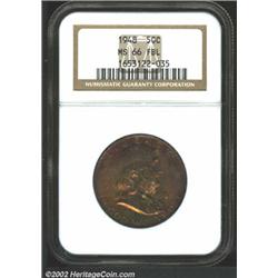 1948 50C MS66 Full Bell Lines NGC. Lustrous and exceptionally clean with distinctive scarlet and eme
