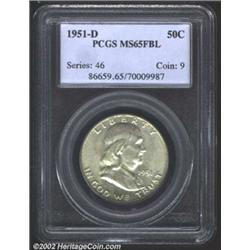 1951-D 50C MS65 Full Bell Lines PCGS. Warm silver-gray tinting overlays the richly frosted surfaces.