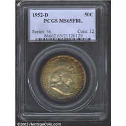 1952-D 50C MS65 Full Bell Lines PCGS. The golden-brown patina is most intense at the borders, while.