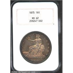 1875 T$1 MS62 NGC. Type I Obverse / Type II Reverse. Due to their proximity to the Orient, the San F