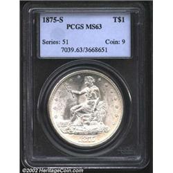 1875-S T$1 MS63 PCGS. Type I Obverse / Type I Reverse. A nice coin for the Mint State type collector