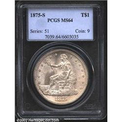 1875-S T$1 MS64 PCGS. Type I Obverse / Type I Reverse. Large S. This variety is noted by Bowers in t