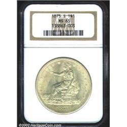 1875-S T$1 MS65 NGC. Type I Obverse / Type I Reverse. Large S. Although this coin is the same hub an