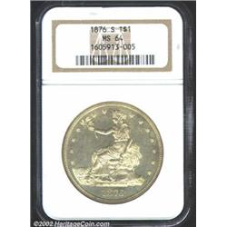 1876-S T$1 MS64 NGC. Type II Obverse / Type II Reverse. Micro S. Breen-5803. This is a prooflike nea