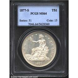 1877-S T$1 MS64 PCGS. Large S, Heavy Date. Breen-5810. The first two digits in the date are joined..