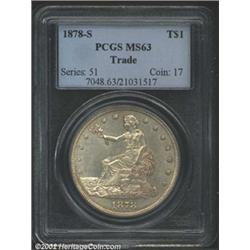 1878-S T$1 MS63 PCGS. Sharply struck with full luster beneath a light golden-russet haze. The surfac