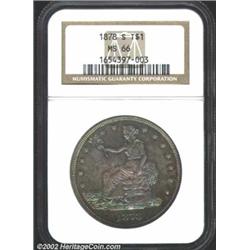 1878-S T$1 MS66 NGC. Clear S. Breen-5820. The right extension of the 4 in 420 GRAINS is barely perce
