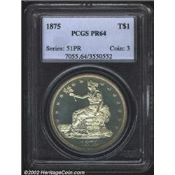 1875 T$1 PR64 PCGS. Type I Obverse / Type II Reverse. Breen-5789. Only about 38% of the proof Trade.