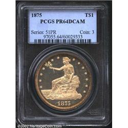 1875 T$1 PR64 Deep Cameo PCGS. Simply astonishing quality, the mint frost is so thick it looks like.