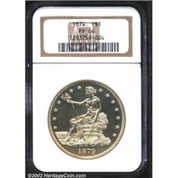 1879 T$1 PR64 NGC. This coin was struck from Bowers' "First Variety," with an imperfect 8 in the dat