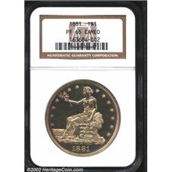 1881 T$1 PR65 Cameo NGC. Curiously for a proof-only issue with just 960 pieces produced, the 1881 is