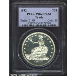 1882 T$1 PR63 Cameo PCGS. The stark contrast between frosty devices and mirrored fields enhances the
