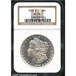 1878 8TF S$1 MS65 NGC. Both sides are die doubled, which is most noticeable on LIBERTY and ONE. A br