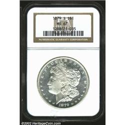 1879-S S$1 MS67 NGC. A gorgeous Superb Gem with imposing semi-prooflike fields and virtually pristin