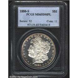1880-S S$1 MS65 Deep Mirror Prooflike PCGS. The margins are lightly toned with golden-brown color. A