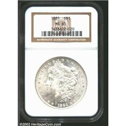 1881 S$1 MS65 NGC. A brilliant and well struck Gem with lustrous surfaces and mildly prooflike field