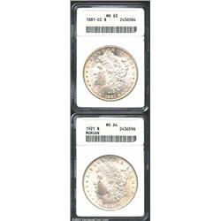 1881-CC S$1 MS63 ANACS, a razor-sharp coin with flashy semi-prooflike fields, well preserved despite
